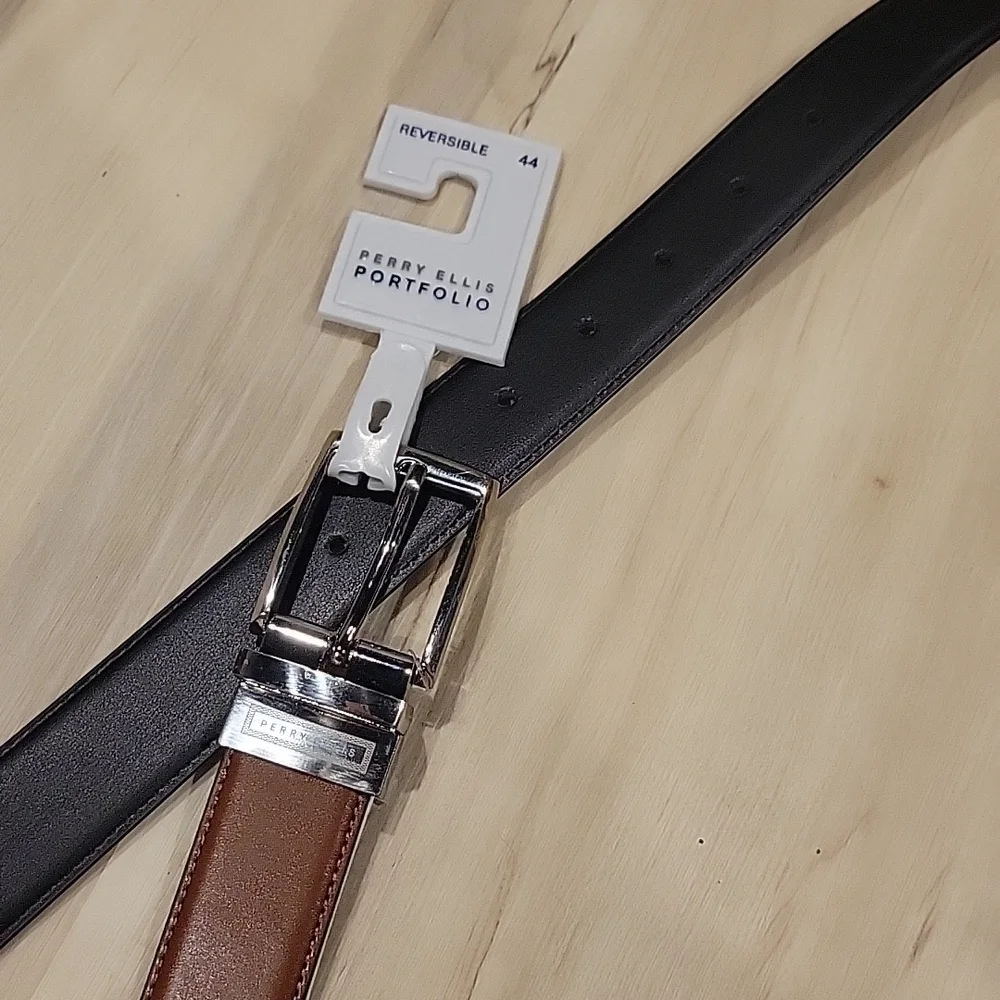 NEW! PERRY ELLIS Men's Reversible Belt Black/Brown 44.